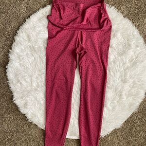 Nike Dri Fit Pink Polka Dot Leggings High Rise Ruched Sides Womens Medium Flaw